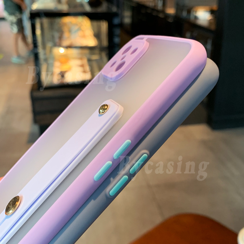 Wrist Band Matte Casing Redmi Note 10 (4G) Pro 9S 9 Pro Note 8 Pro Note 10 Lite 9C 9A Xiaomi Poco X3 NFC Translucent Macaron Color Silicone Case With Holder IYA