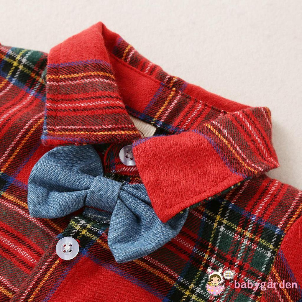 Áo liền quần tay dài họa tiết kẻ sọc caro cổ bẻ dành cho bé trai