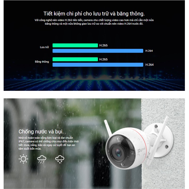 Camera IP Wifi ngoài trời EZVIZ C3W 4MP Kèm thẻ nhớ (CS-CV310 Full color ) Màu ban đêm- Hàng Chính Hãng - Bảo hành 24T