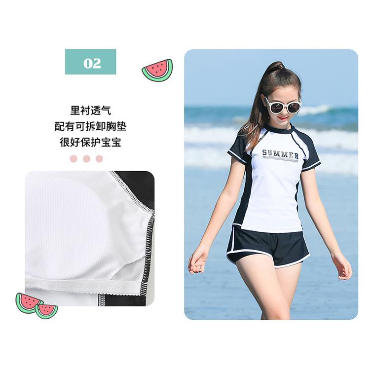 Đồ bơi bé gái size lớn dạng quần rời 2 lớp áo trắng phối đen trẻ trung cho bé gái/ có sz người lớn