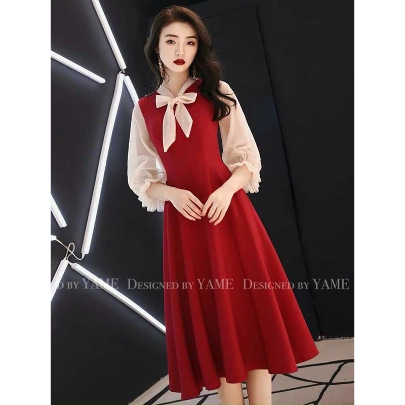 Đầm Noel xoè đỏ tay phối lưới đính sao tiểu thư | BigBuy360 - bigbuy360.vn