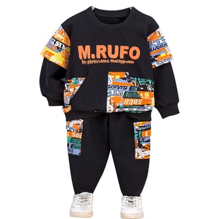 Bộ Đồ Thời Trang Xuân Thu Cổ Tròn In Chữ Dành Cho Bé Trai Bé Gái 2021