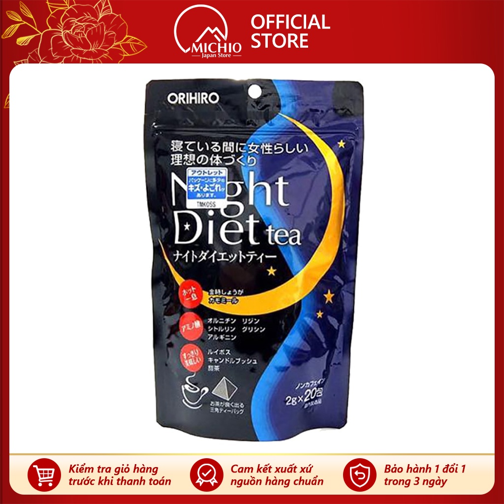 Trà giảm cân Night Diet Tea Orihiro Nhật Bản loại 20 gói và 24 gói, trà giảm cân đẹp da ban đêm