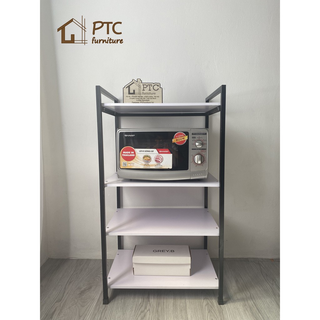 Kệ Lò Vi Sóng 💗FREESHIP💗 Kệ Bếp 4 Tầng PTC FURNITURE Gỗ Chất Lượng Cao Chịu Tải Tốt Khung Sắt Sơn Tĩnh Điện