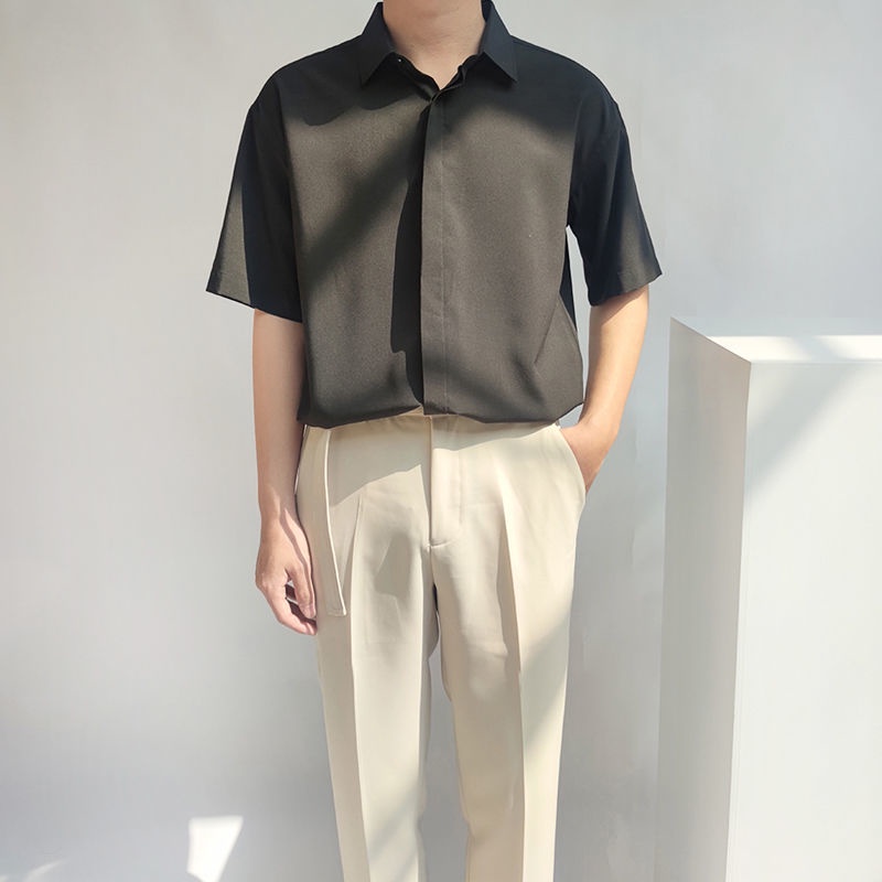 Áo Sơ Mi Ngắn Tay Dáng Rộng Thời Trang Mùa Hè Hàn Quốc Dành Cho Nam