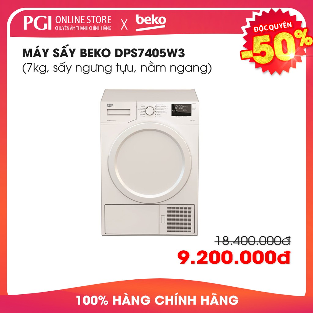 Máy sấy BEKO DPS7405W3 (7kg, sấy ngưng tựu, nằm ngang)