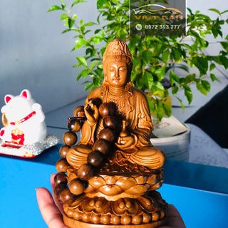 Tượng Phật Quan Thế Âm Bồ Tát bằng gỗ bách xanh mini, tượng gỗ quan âm bồ tát để xe ô tô