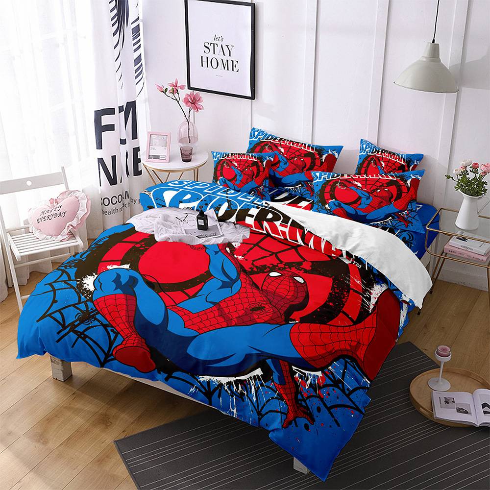 Bộ Ga Trải Giường Và Vỏ Gối 3 Trong 1 Họa Tiết Người Nhện