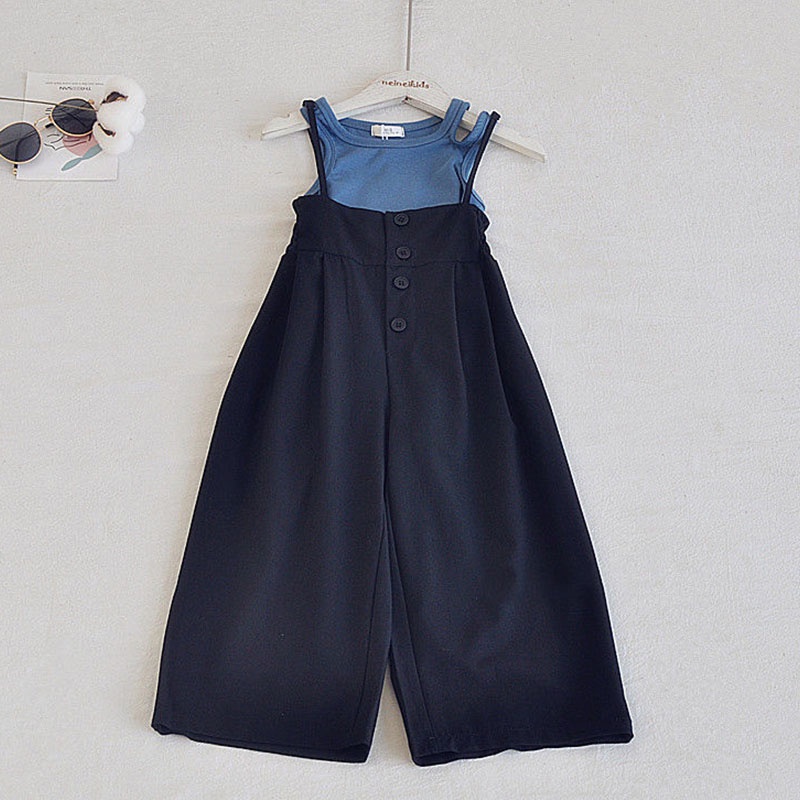 Set áo liền quần BEAR LEADER từ lụa lạnh lưng cao ống rộng dễ thương thời trang mùa hè cho bé gái