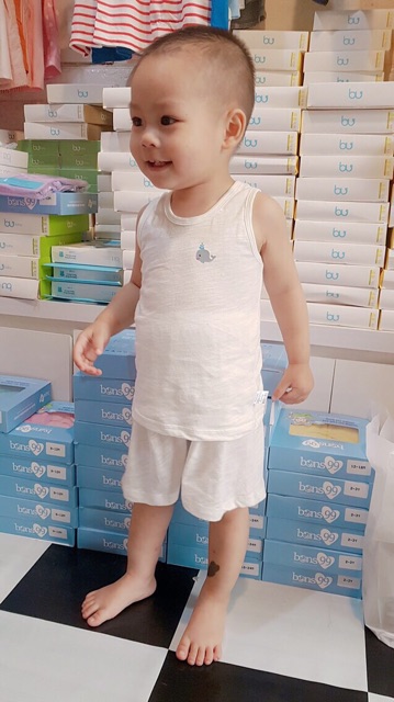 Bộ ba lỗ Bons99 vải cotton xước cho bé trai/bé gái từ 6 tháng đến 3 tuổi