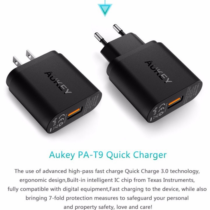 Củ Sạc Aukey Pa-t9 18w 3a Qc 3.0 Cổng Usb Gắn Tường