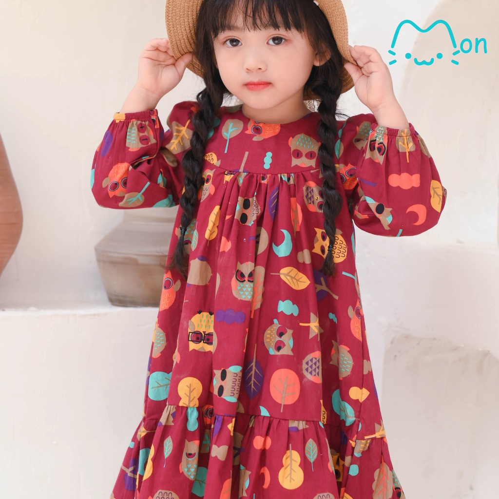 Đầm cho bé gái babydoll dài tay cotton 1-6 tuổi họa tiết dễ thương MonBabies VL10