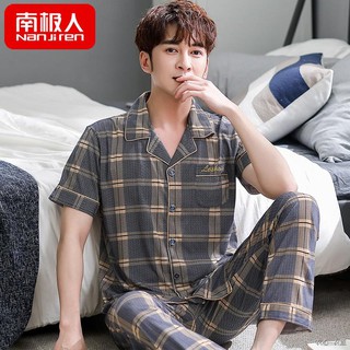 Set đồ ngủ gồm quần dài + áo tay ngắn chất liệu cotton mỏng dành cho nam giới