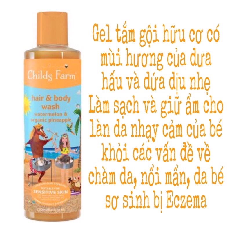 Gel tắm gội hữu cơ toàn thân cho bé Childs Farm các mùi hương tự nhiên lọ 250ml