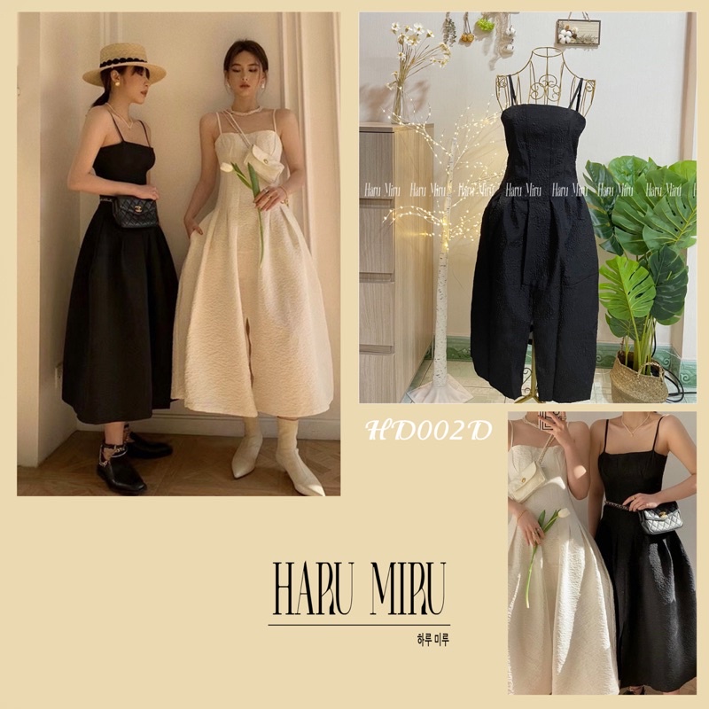 - Đầm 2 dây midi tiểu thư 2 màu đen,trắng