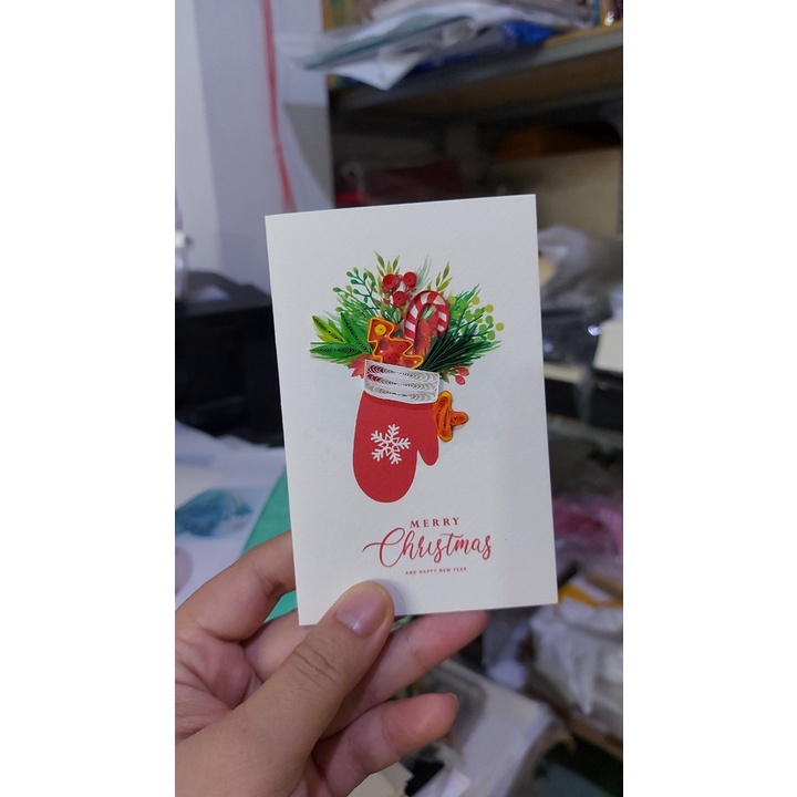 Thiệp Quilling giấy xoắn Handmade, NOEL kích thước 8cmx12cm