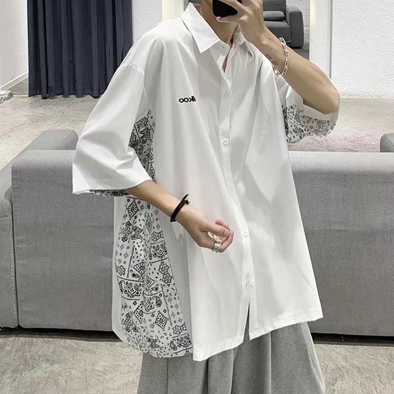 Áo Sơ Mi Lụa Lạnh Mỏng Dáng Rộng Ngắn Tay Thời Trang Mùa Hè Hàn Quốc Dành Cho Nam