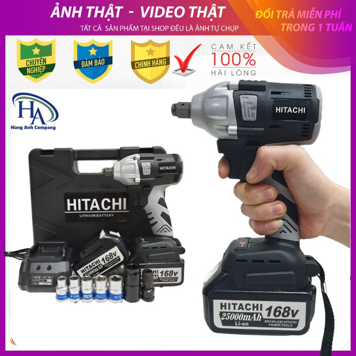 [Chính Hãng] Máy siết bulong Hitachi 168V - TẶNG 7 ĐẦU KHẨU VÀ 1 ĐẦU CHUYỂN VÍT