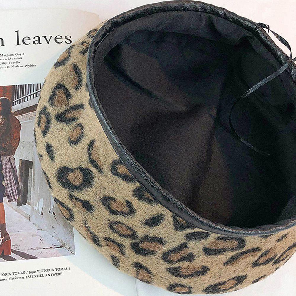 YEW Mũ Beret Họa Tiết Da Báo Phong Cách Retro Dành Cho Nữ