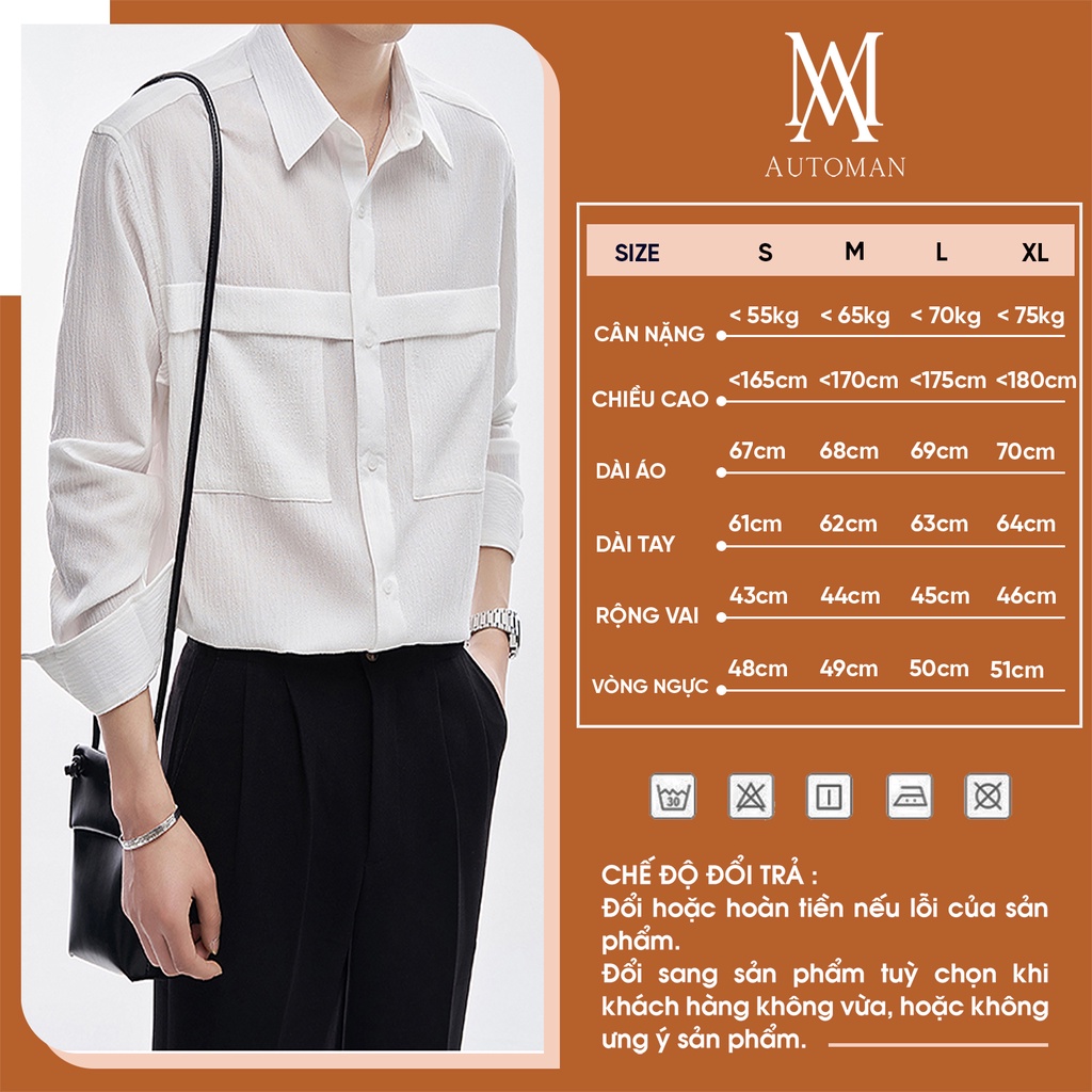 Áo sơ mi nam dài tay cổ bẻ Hàn Quốc chất vải cao cấp mềm mịn mát chống nhăn AUTOMAN A19