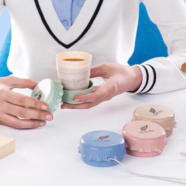 Cốc gấp gọn lúa mạch+ dây đeo