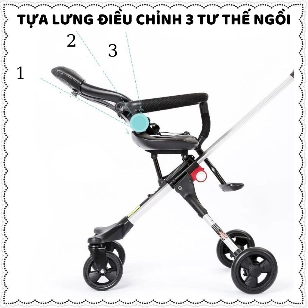 Xe đẩy em bé gấp gọn 2 chiều 4 bánh có mái che cần đẩy đi du lịch cho bé từ 6 tháng zozon.