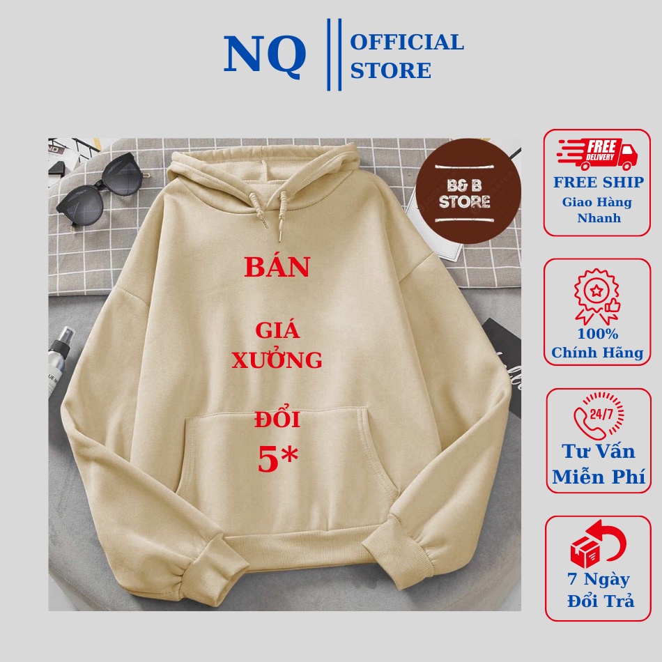 áo khoác hoodie nỉ dày bông mũ 2 lớp có túi from rộng tay bồng Màu Hồng Be . áo đẹp giá xưởng