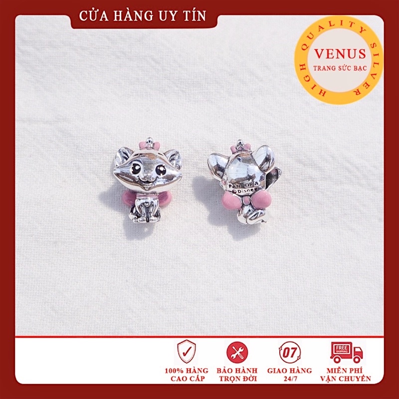 Charm Mèo Nơ Hồng- S925 ALE- Trang Sức Bạc Venus