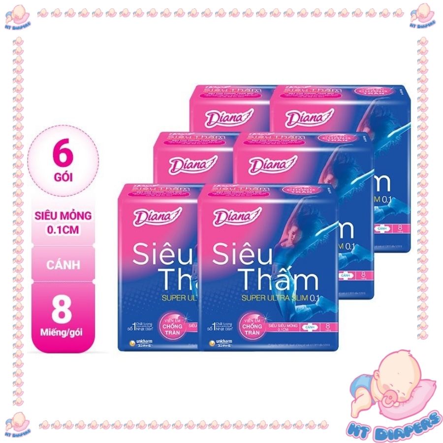 Băng Vệ Sinh Diana Siêu Thấm Super Ultra Slim 0.1 Có Cánh (6 gói)