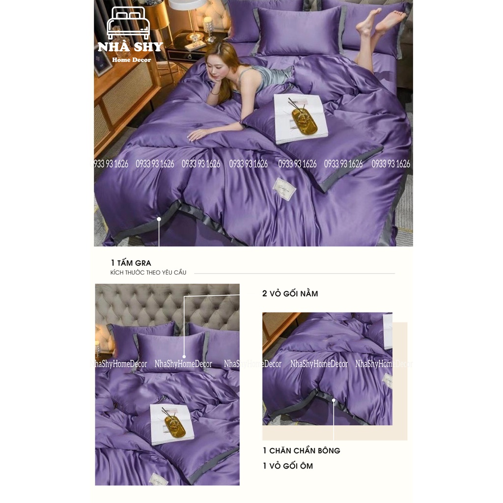 Trọn Bộ Chăn Ga Gối Cotton Viền Phối 2 Màu Cao Cấp - Thái Phối 2 Mặt Cotton và Lụa