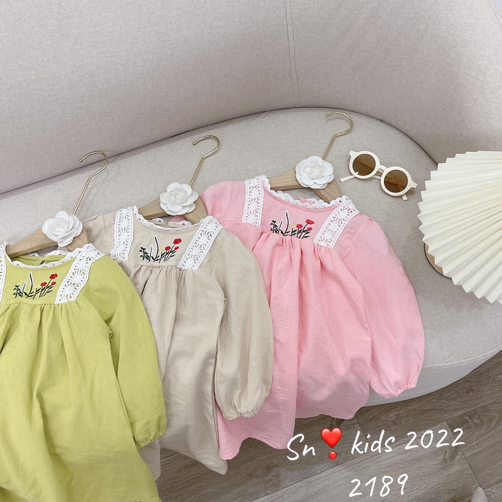 Váy Đũi Cara Dài Tay Thêu Hoa 3 Màu Cực xinh cho Bé Gái_umeekids