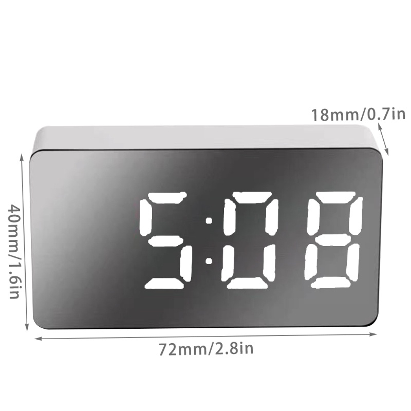 Đồng Hồ Báo Thức Kỹ Thuật Số Mini Màn Hình LED Mặt Gương Hiển Thị Nhiệt Độ Trong Ngày Giờ Cho Xe Hơi