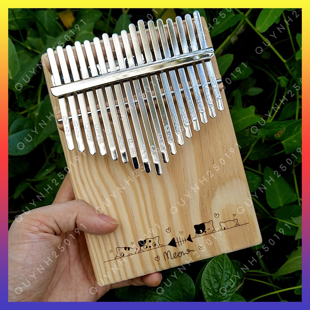 Mua [Có Sẵn] Đàn Kalimba 17 Phím Khắc Hình Mèo Kute - QLC12X16 - Đàn Kalimba 17 Phím Nguyên Khối Gỗ Thông Cao Cấp