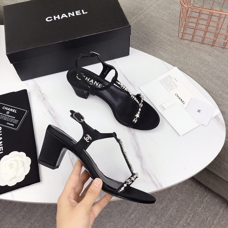 Dép đế cao dây đính đá nhỏ dây khoá tuỳ chỉnh 𝘾𝙝𝙖𝙣𝙚𝙡 CN 𝘾𝙝𝙖𝙣𝙚𝙡