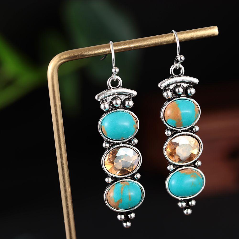 Borag 1 Cặp|Khuyên Tai Dạng Móc Phong Cách Vintage|Váy Cưới Màu Ngọc Lam