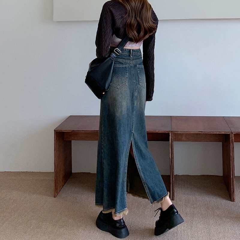 ANTUSON Chân váy jean Đuôi Cá Lưng Cao Phối Bèo Thời Trang Mùa Hè 2023 Cho Nữ Dễ Phối Đồ