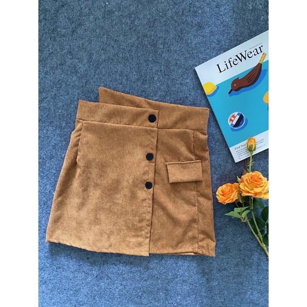 Chân váy nhung tăm lệch tà CVJ002( có quần bảo hộ) | BigBuy360 - bigbuy360.vn