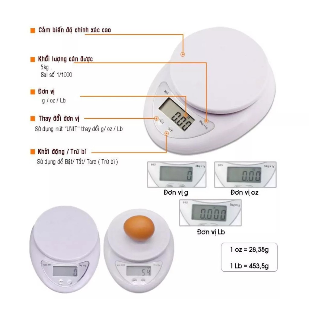 Cân Điện Tử Nhà Bếp Mini Electronic Kitchen Scale 5Kg.