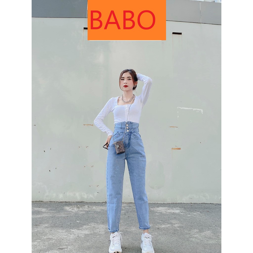 [ AHIHI ] QUẦN BAGGY JEAN NỮ LƯNG CAO 3 NÚT VẠT CHÉO SAU MÀU XANH NHẠT SIÊU CÁ TÍNH CỰC CAO CẤP BABO SIÊU XỊN SÒ CỰC HOT