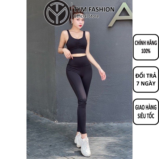 Set đồ tập gym yoga TYM thắt nơ vải cao cấp co giãn kèm mút lót S001 - TYM FASHION
