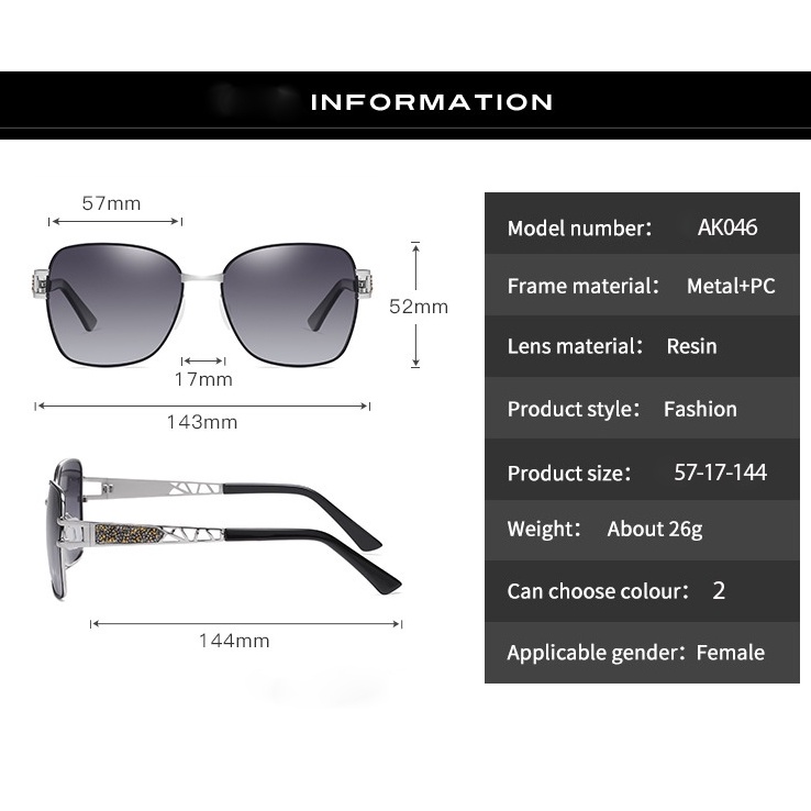 Kính Mát Nữ Gọng Vuông Chữ V Chất Liệu Hợp Kim Cao Cấp Mắt Kính Chống Tia UV - AK046 AORON