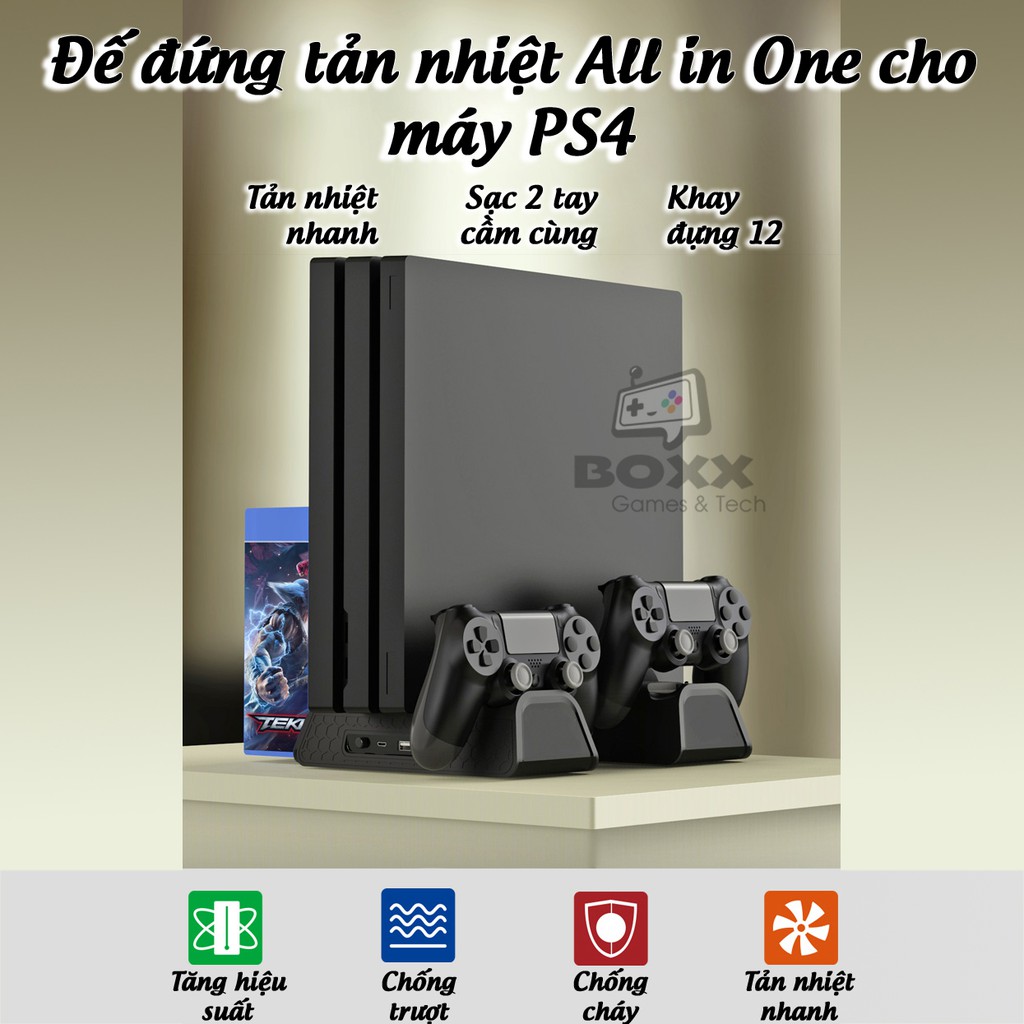 Đế tản nhiệt cho máy PS4 Slim/Pro All in One, chân đế đứng làm mát cho máy PS4 chính hãng Dobe | WebRaoVat - webraovat.net.vn