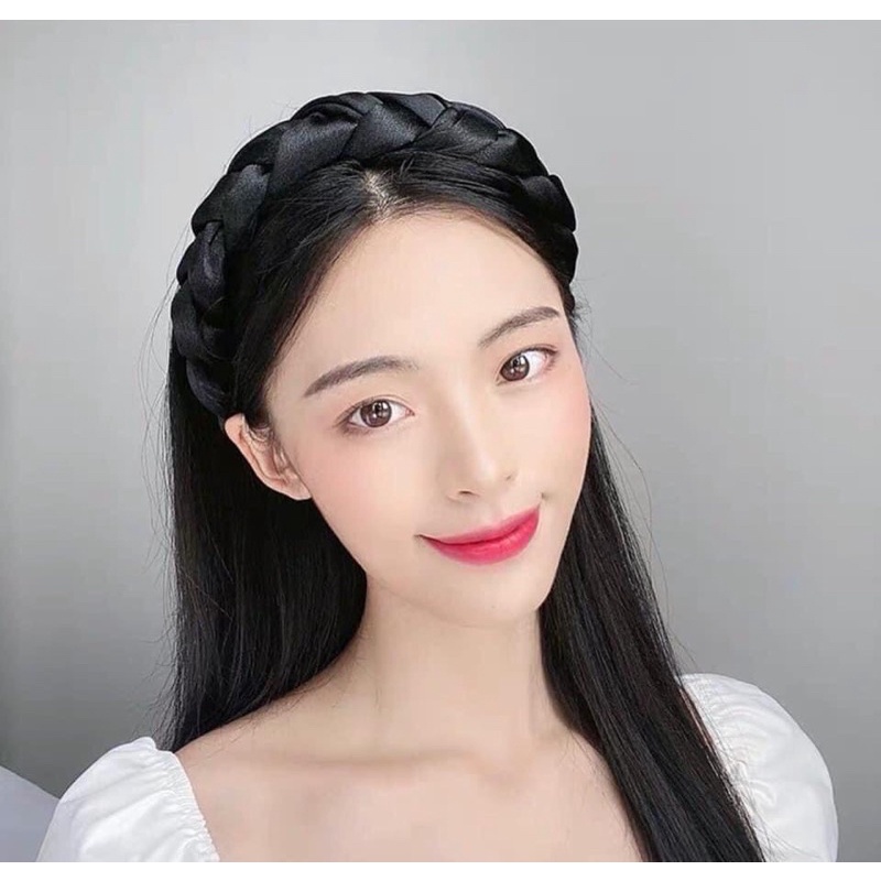 Bờm tóc băng đô vải tết vải bện đen size to phong cách Hàn Quốc thanh lịch nữ tính bản rộng thời trang