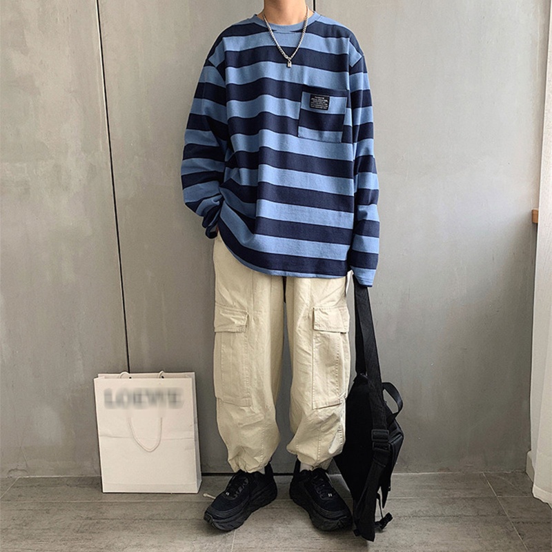 Áo Thun Tay Dài Họa Tiết Kẻ Sọc Phong Cách Hàn Quốc Thời Trang Cho Nữ Size M-2XL