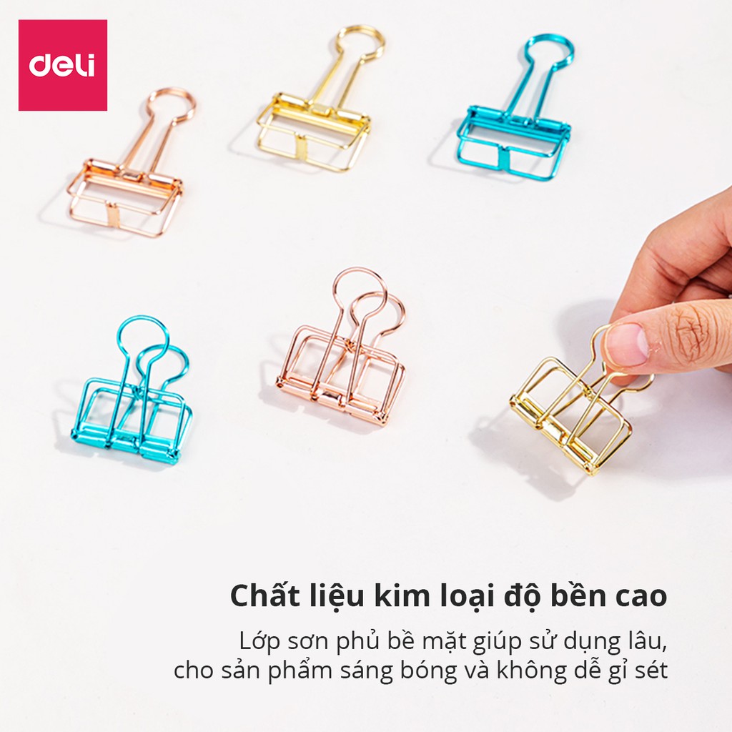 Kẹp bướm văn phòng nhiều màu DELI - Dùng cho tài liệu giấy tờ - mạ vàng hồng - 6 chiếc và 8 chiếc hộp 78206/78207