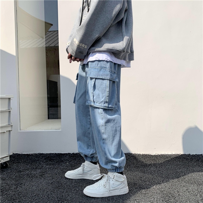 Quần jeans nam lưng thun dáng rộng