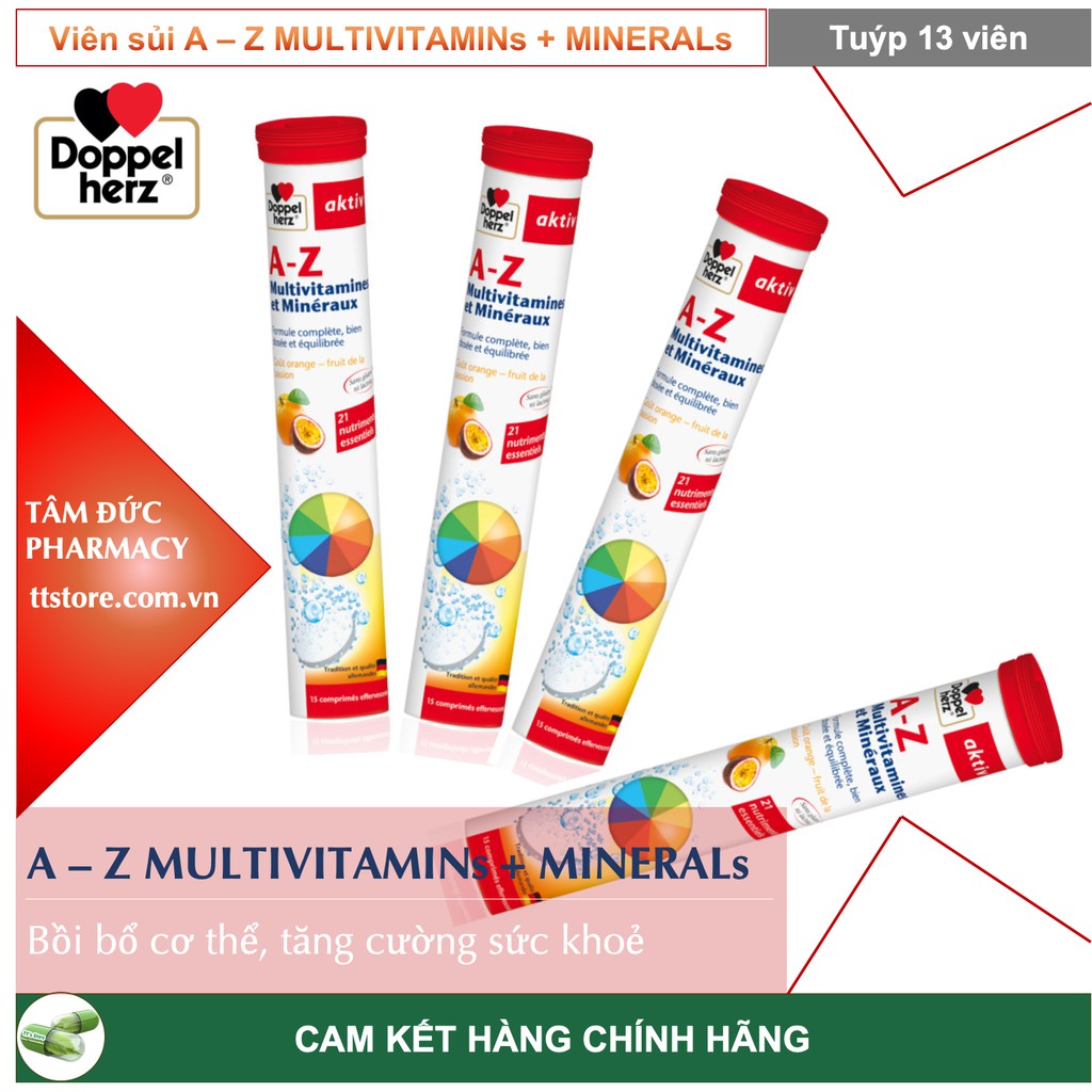 Viên sủi multivitamin A-Z Depot [Tuýp 13 viên] - Bổ sung vitamin, khoáng chất [AZ Depot / aktiv / doppel herz]