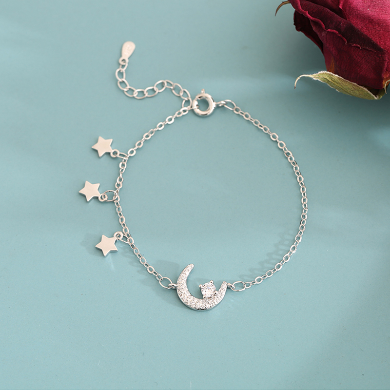 Vòng tay bạc Zircon hình mặt trăng ngôi sao duyên dáng cho nữ | BigBuy360 - bigbuy360.vn