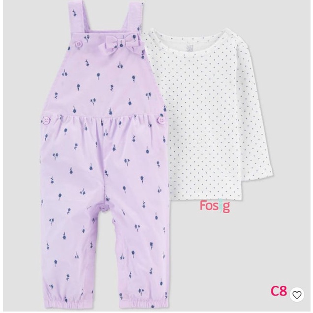 [3-6m] Set Yếm Bé Gái Cter - Tím Trắng Chấm C8A