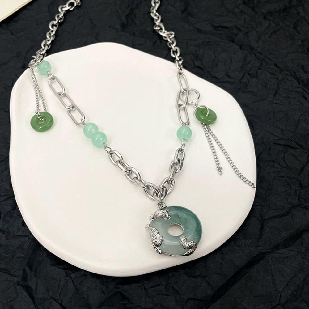 AROMA Vòng cổ Hợp Kim Mặt Hình Rồng Phong Cách Trung Hoa Cổ Điển Cho Nữ